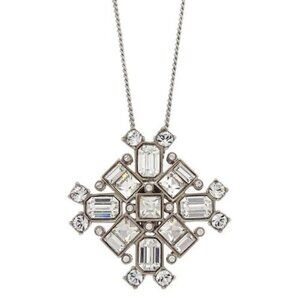 Chanel Rhombus Rhinestone Silver Chain Pendant Necklace 08A 155187